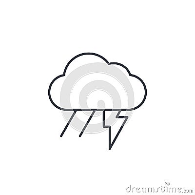 Lightning, thunder storm, rain and cloud thin line icon. Linear vector symbol Vector Illustration