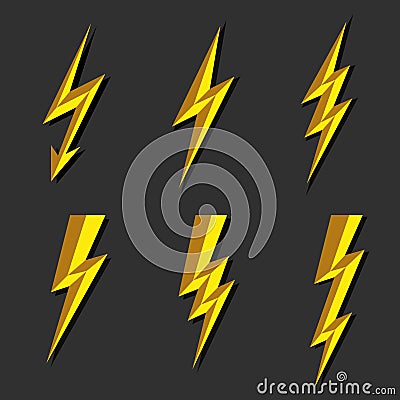 Lightning thunderbolt icon vector.Flash symbol illustration.Lighting Flash Icons Set. Flat Style on Dark Background.Silhouette and Vector Illustration