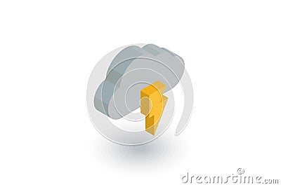 Lightning, thunderstorm cloud, weather isometric flat icon. 3d vector Vector Illustration