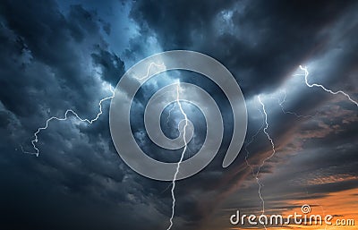 Lightning thunderstorm flash over the night sky. Concept on topi Stock Photo