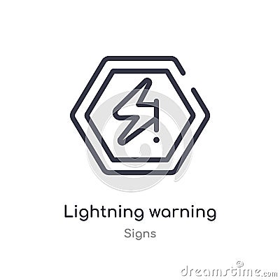 lightning warning outline icon. isolated line vector illustration from signs collection. editable thin stroke lightning warning Vector Illustration
