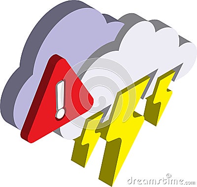 Lightning warning sign illustration in 3D isometric style Vector Illustration