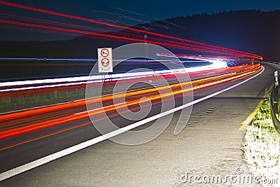 Lightpainting on the busy A7 motorway in Germany Stock Photo