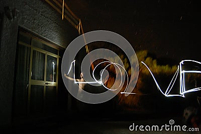 Lightpainting the word:Love Stock Photo