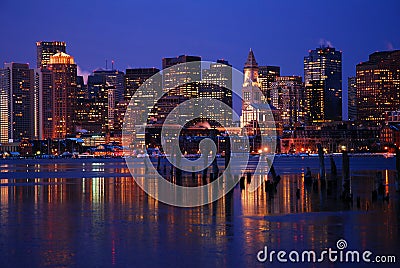 The lights of the Boston skyline Stock Photo