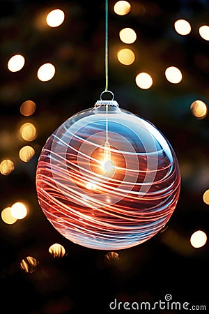 Lights in Christmas bauble. Elegant unique Christmas card Stock Photo