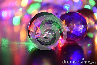 Crystals on the ground with colorful lights Stock Photo