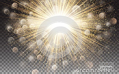 Lights effect Bright flare decoration with sparkles. Gold glowing circle light burst explosion Transparent shine gradient glare. Vector Illustration