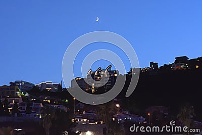 Montenegro, Budva - June, 26, 2017:Lights Evening city Budva in Montenegro Editorial Stock Photo