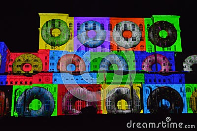 Lights on the house of the people, Bucharest Editorial Stock Photo