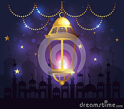 lights lamp hanging with castle decoration Cartoon Illustration