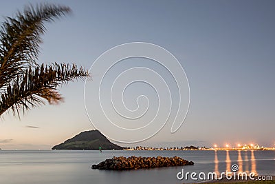 Lights of Mount Maunganui across Tauranga Harbour Stock Photo