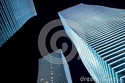 Illuminated buildings of the night city of Nur-Sultan (former Astana) Stock Photo