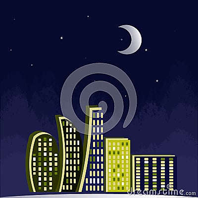 Lights of the night city, a magical city starry night. Mysticism. Surreal. Design element. Magic Vector Illustration