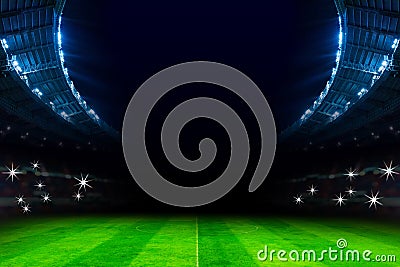 Lights in soccer stadium at night match Stock Photo