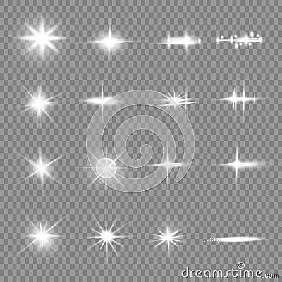 Lights sparkles isolated. Vector illustration of glowing lens flares and sparks Vector Illustration