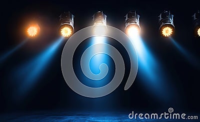 Lights on stage. Spotlight shines on the stage. Spot lighting on the stage. Stock Photo