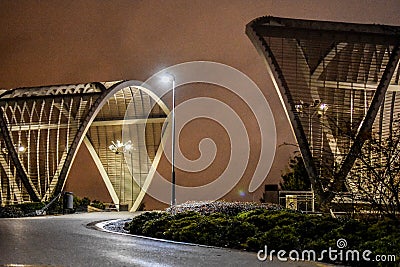 Lights in Toledo bridge, Madrid city center Night, Spain Stock Photo