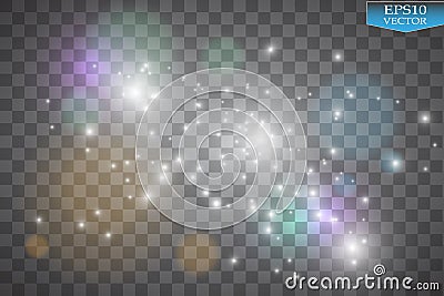 Lights on transparent background. Vector white glitter wave abstract illustration. White star dust trail sparkling Vector Illustration