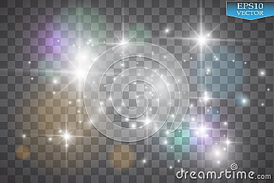 Lights on transparent background. Vector white glitter wave abstract illustration. White star dust trail sparkling Vector Illustration