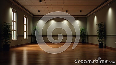 Lights turning off automatically in an empty room, illustrating the concept of smart energy systems that conserve electricity Stock Photo