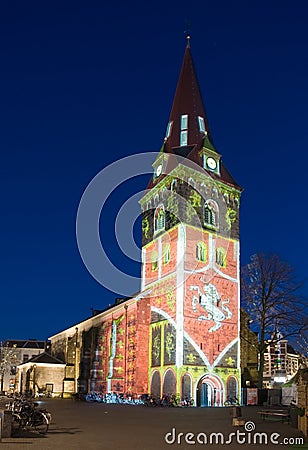 Lightshow on church Editorial Stock Photo