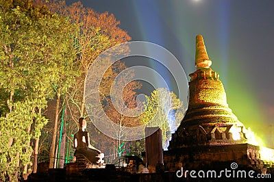 Lightshow at temple Wat Phra Kaeo, Kamphaeng Phet Stock Photo