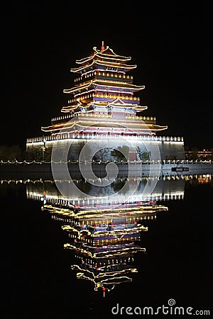 Lightshows and the temple reflections Editorial Stock Photo