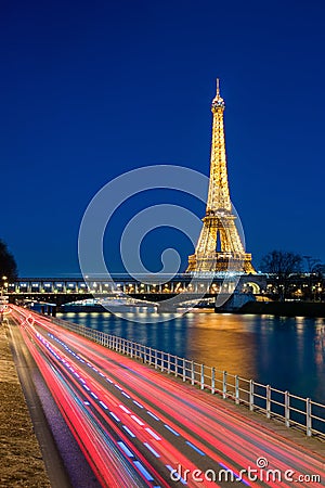 Lighttrail right in to the effeil tower Editorial Stock Photo