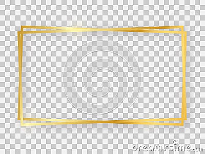 Double gold shiny 16x9 rectangular frame Vector Illustration