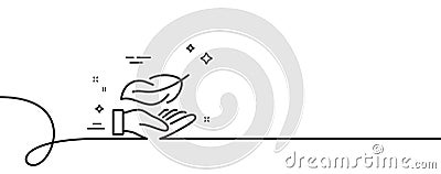 Lightweight line icon. Feather quill sign. Continuous line with curl. Vector Stock Photo
