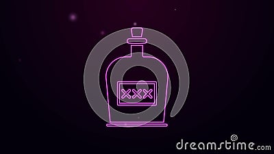 Ligne de néon incandescente icône bouteille de rhum de verres d'alcool isolée sur l'animation graphique du fond de la motion 4k pu illustration stock Ligne de néon incandescente icône bouteille de rhum de verres d'alcool isolée sur l'animation graphique du fond de la motion 4k pu illustration stock