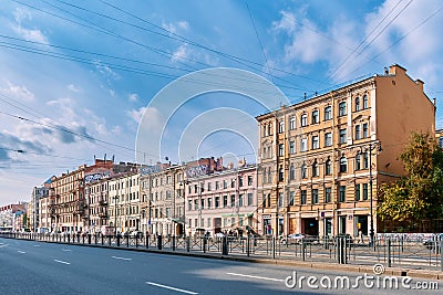 Ligovsky Prospekt, a cityscape with old 19th-century houses and a view of the former profitable house Yudin, 1901, landmark Editorial Stock Photo