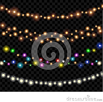 Ligth Bulb Garland on Transparent Background Vector Illustration