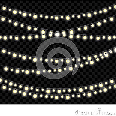 Ligth Bulb Garland on Transparent Background Stock Photo