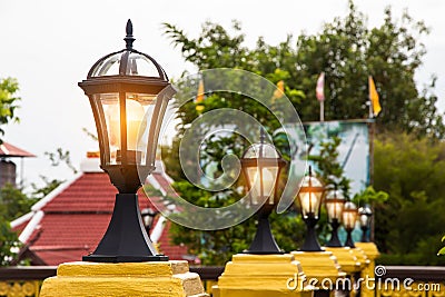 ligth lamp,LED light post on the fence,temple estate,beauty mode Stock Photo