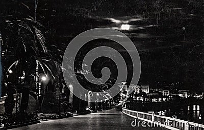 Liguria Sanremo Riviera dei Fiori at night in the 1950s Editorial Stock Photo