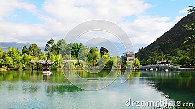 Lijiang,china: black dragon pool pagoda Stock Photo