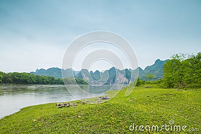 Lijiang River on both sides of the pastoral scenery Stock Photo