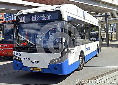 lijn 231 of GVB to Abberdaan, industrial area of Amsterdam Harbor Editorial Stock Photo