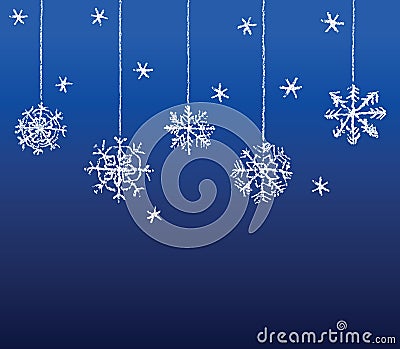 Crayon gingerbread christmas house and hanging snowfkakes decor set. Vector Illustration