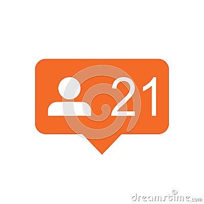 Like, comment, follower icon. Orange flat vector illustration wi Vector Illustration