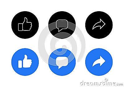 Like, Comment, Share. Facebook Element Icon Set of Social Media Vector Illustration