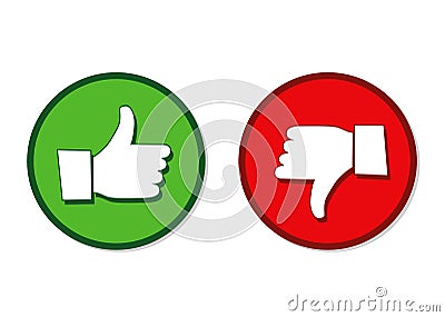 Like and dislike hands label green and red Vector Illustration