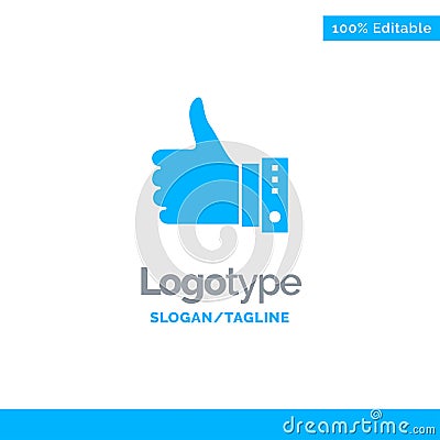 Like, Finger, Gesture, Hand, Thumbs, Up, Yes Blue Solid Logo Template. Place for Tagline Vector Illustration