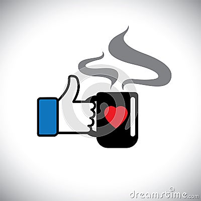 Like hand symbols of thumbs up & coffee love - vector icon Vector Illustration