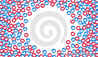 Like and Heart background. Social nets blue thumb up like and red heart web buttons. vector Vector Illustration