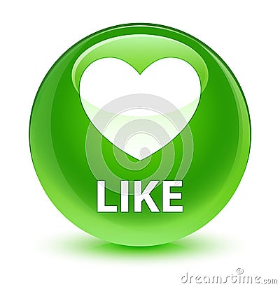 Like (heart icon) glassy green round button Cartoon Illustration