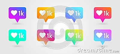 Like and heart icons set. Social network symbol. Icon like 1000. Counter notification icons. Social media elements. Message bubble Vector Illustration
