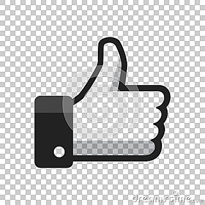 Like icon vector illustration in flat style on isolated background. Thumb up symbol for web site design, logo, app, ui. Vector Illustration